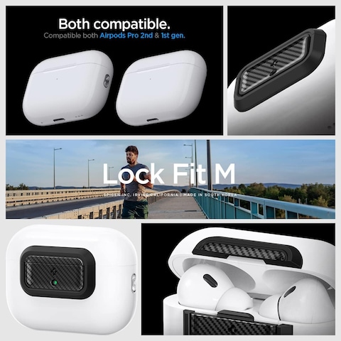 Spigen Lock Fit M [Ez Fit Install Kit] Secure Locking Device Compatible With Airpods Pro 2 / Airpods Pro Case Lock With Lanyard Strap [Charging Case Not Included] - Carbon