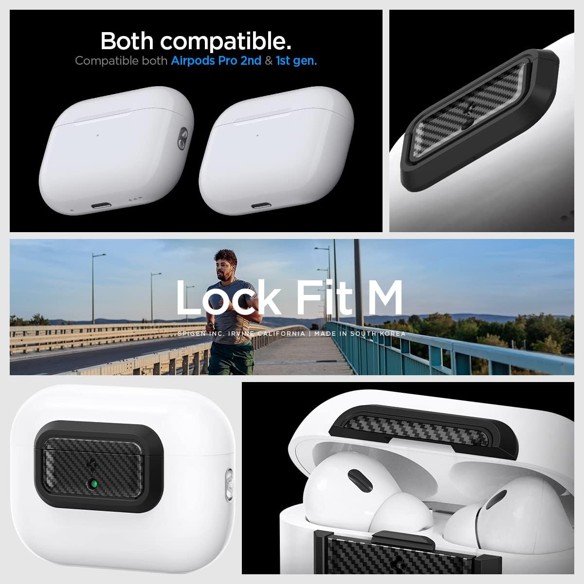 Spigen Lock Fit M [Ez Fit Install Kit] Secure Locking Device Compatible With Airpods Pro 2 / Airpods Pro Case Lock With Lanyard Strap [Charging Case Not Included] - Carbon