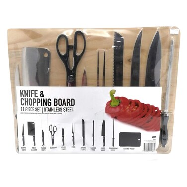 Uncle Bills KA0075 Chopping Board With Knife Set 11 Pieces Black