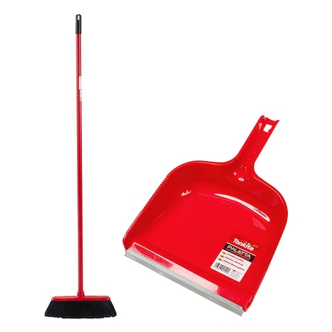 Buy Tonkita Broom Area With Stick And Rubber Lip Dust Pan in UAE