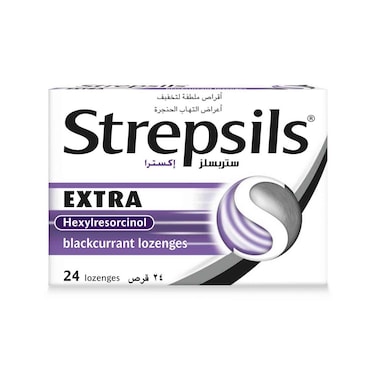 Strepsils Extra Blackcurrant, Pain Relief For Sore Throats, 24 Lozenges