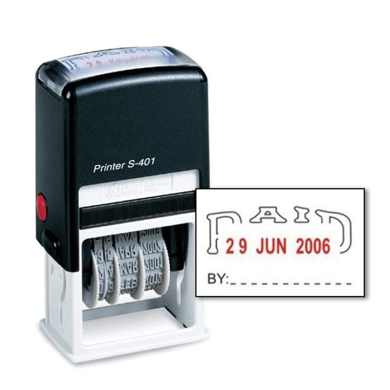 Paid Stamp with Date, Self Inking Stamp for Office Business Supplies, Red Ink Date and Blue Text