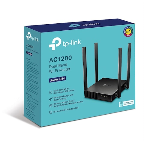 Tp-Link AC1200 Wifi Router Archer C54 5GHZ Dual Band Mu Mimo Wireless Internet Router Multi Mode 3 In 1 4 External Antennas Long Range Coverage Parental Controls, Black