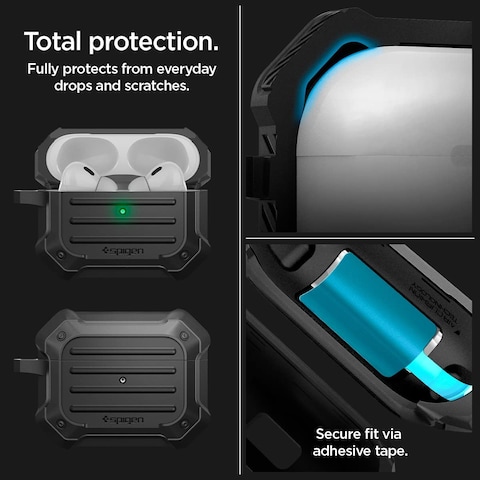 Spigen Tough Armor (Mag Fit) designed for Airpods Pro 2nd Generation case MagSafe compatible Airpods Pro 2 case cover with Keychain (Magnets Embedded) - Black