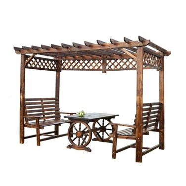 Wooden Grape Rack Outdoor Courtyard Anticorrosive Wood Pavilion with Creative Wheel Table, Villa Climbing Rattan Frame, for Lawn, Garden, YL22-330