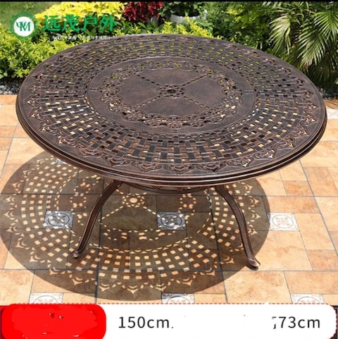 Yulan 7-Piece Outdoor Furniture Dining Set, All-Weather Cast Aluminum Patio Conversation Set, Include 6 Chairs And A Round Table With Umbrella Hole For Balcony Lawn Garden Backyard (B) 603