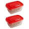 Lock &amp; LockEZ Lock Easy Plastic Rectangular Food Container HLE6324 Clear/Red 800ml 2 PCS