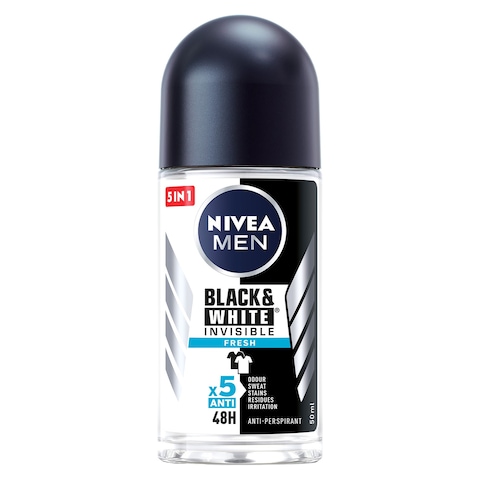 NIVEA MEN Antiperspirant Roll-on for Men Black and White Invisible Protection Fresh 50ml