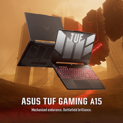 Asus TUF Gaming A15 FA507NU-LP031W Mecha Gray, Gaming Laptop, AMD R7 7735HS 16GB 512GB SSD, NV RTX4050, 6GB Graphics,Win11 Home, 15.6 Inch FHD 1920X1080 144Hz, HD Webcam, Backlit-RGB-Eng-Arb-KB