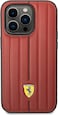 CG Mobile Ferrari Leather Case With Embossed Stripes &amp; Yellow Shield Logo Compatible iPhone 14 Pro (Red)