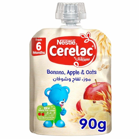 Buy Nestle Cerelac Fruits Puree Pouch Banana Apple Oat 90g in UAE