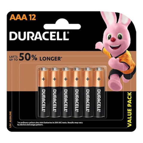 Duracell AAA Alkaline Battery Value Pack Multicolour Set of 12