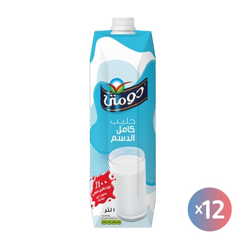 دومتي لبن كامل الدسم - 1 لتر - 12 زجاجة