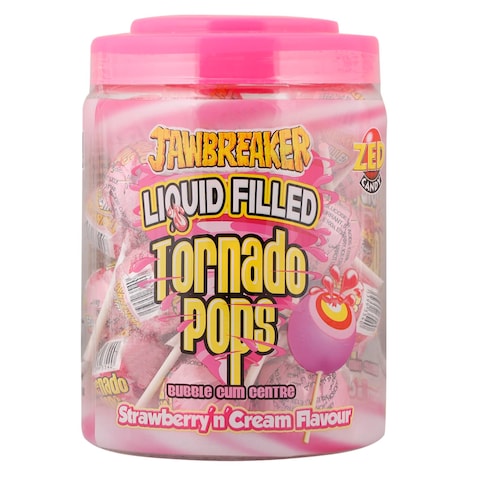 Jawbreaker Strawberry N&#39; Cream Liquid Filled Tornado Pops 33g Pack of 30