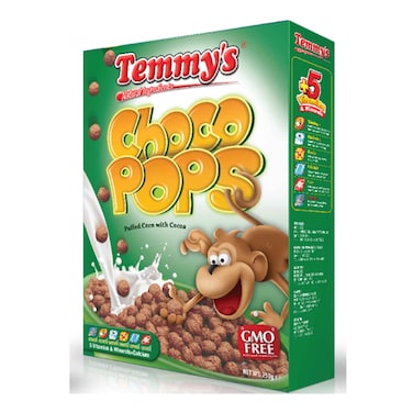 Temmy&#39;s Choco Pops Puffed Corn With Cocoa Cereal 250g