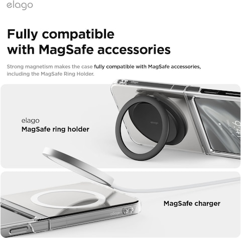 elago Magnetic Hybrid Clear designed for Samsung Galaxy Z Flip 6 case cover (2024), Hard PC, Crystal Clear, Shockproof Bumper, Full Body Protection - Transparent
