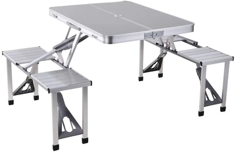 Class Outdoor Four Seater Foldable Table, Perfect for Outdoor Barbecue, Picnic Tables, Camping, Chairs and Tables, Silver,Convenient Carry Handle, Silver, CLDNAL01