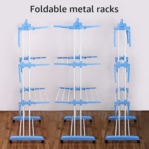 Multi Layer Clothes Organizer Drying Rack White/Blue 70 x48 x 168cm