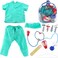 FITTO Kids Doctor Surgeon Costume Doctor Scrubs Set with Accessories, Pretend Dress up Role Play, Green