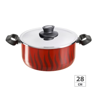 Tefal C3045385 Tempo Flamme Dutch Oven With Lid 28cm Black/Red