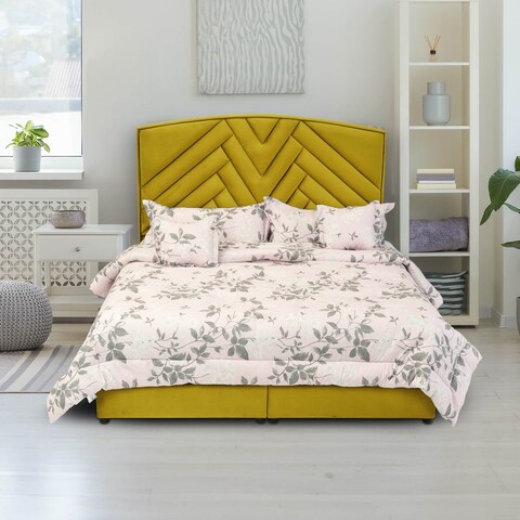إن هاوس اوسلو هيكل سرير منجد بالمخمل - نفر ونص - 200×150 سم - ذهبي