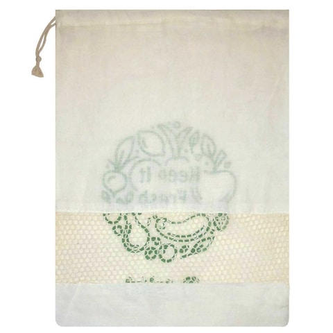 Fruit And Vegetable With Cotton Mesh Reusable Bag White And Green 30x39cm