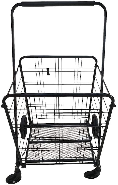 Upspirit Fold-Able Shopping Trolley Push Cart With Wheels,Folding Collapsible Grocery Storage Cart, Hand Cart For Daily Use,Black 80Kg Max Load