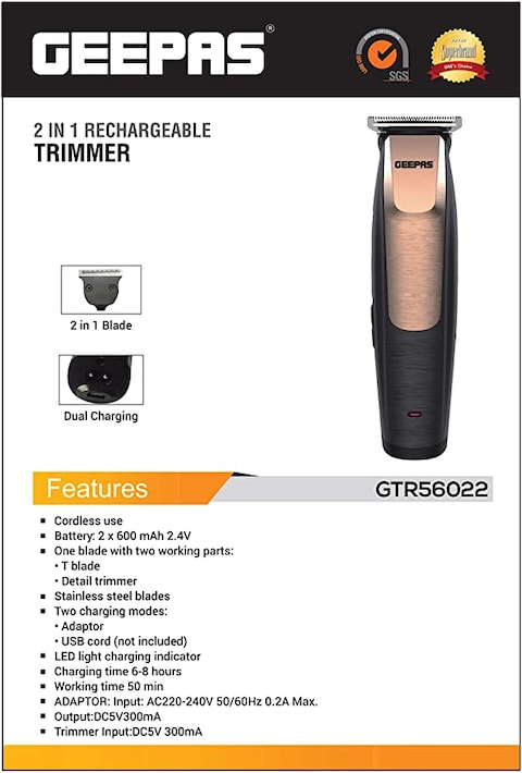 Geepas GTR56022,Geepas Rechargeble Trimmer, Black+Gold,