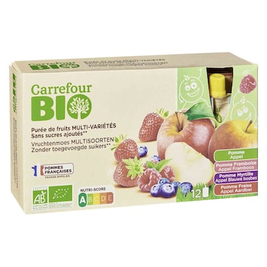 Carrefour Bio Organic Fruit Puree Without Added Sugar 90g x Pack of 12