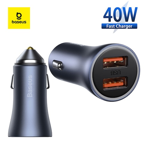 Baseus supports 4 fast charging Car charger Golden Contactor Pro car charger 2x USB QC SCP 40W Qualcomm Quick Charge 4.0 for iPhone 13 Pro/13 Pro Max/13 mini/12 Pro Max/11Pro Max iPad 9,6,S20 S10 Grey