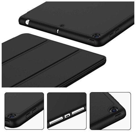 TRON Case For iPad 9.7-Inch (6th/5th Generation, 2018/2017) with Pencil Holder, Slim Tablet Cover With Soft TPU Back, Auto Wake/Sleep, Black