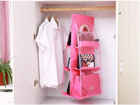 Buy Blooming Time 6 Pockets Hanging Purse Handbag Organizer Clear Hanging Shelf Bag Collection Storage Holder Purse Bag Wardrobe Closet Online Carrefour UAE