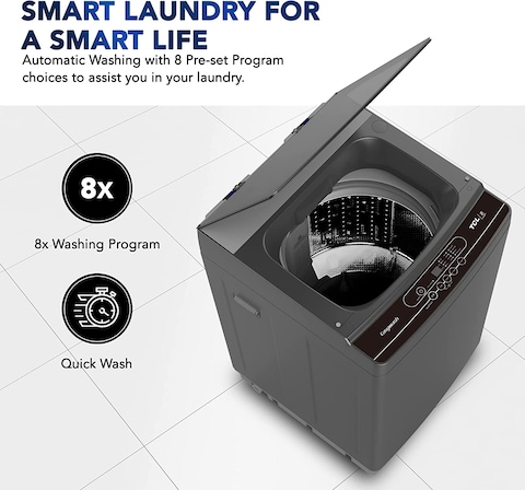 TCL F113TLS​, Freestanding, 13KG, Detergent Dispenser​, Top Load Washing Machine, Even Wash, Safety Lock, Smart Fuzzy Control-Timing Preset, Silver Grey