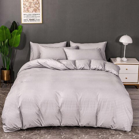 Deals For Less Luna Home - Without filler 6 pieces king size,  Striped plain grey color design, Bedding Set