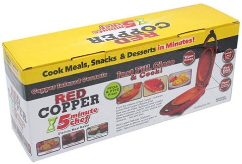 Grill Plate, Grill Press, Red Copper 5 Minute Chef Double-Sided Copper-Infused Grill Pan with Non-Stick Anti-Scratch Surface for Making Delicious Omelet (Red)