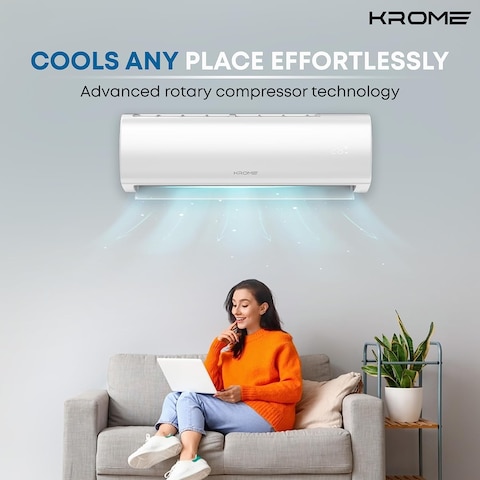 Krome 2 Ton AC, Split Air Conditioner With Advanced Rotary Compressor Technology, 24000 BTU, Low Noise, Environment Friendly R-410a, Smooth And Stable Operations, White, KR-AR24TT3