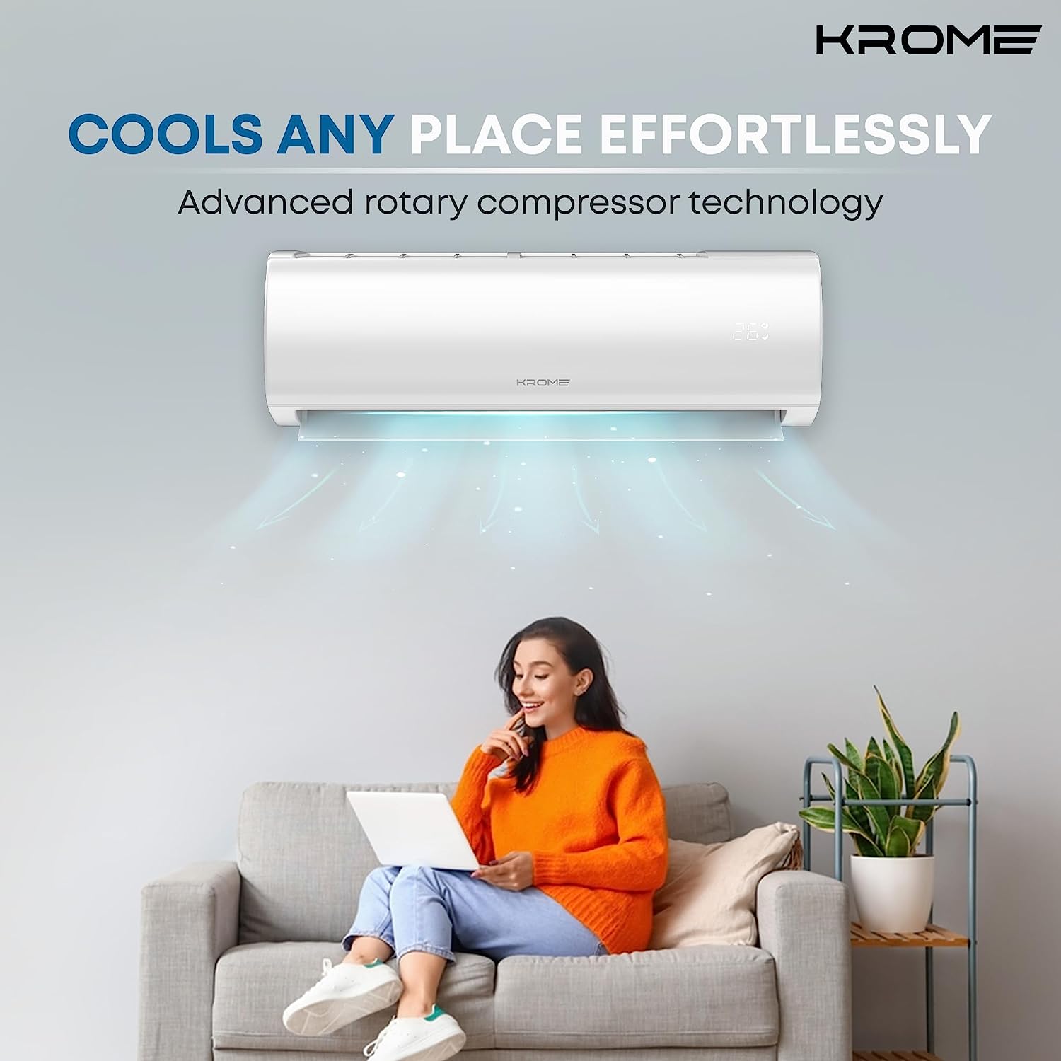 Krome 2 Ton AC, Split Air Conditioner With Advanced Rotary Compressor Technology, 24000 BTU, Low Noise, Environment Friendly R-410a, Smooth And Stable Operations, White, KR-AR24TT3