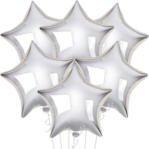 Party Time 6-Pieces 18 Inches Silver Star Foil Balloons Set For Wedding, Anniversary, Birthday Party Decorations - Party Supplies