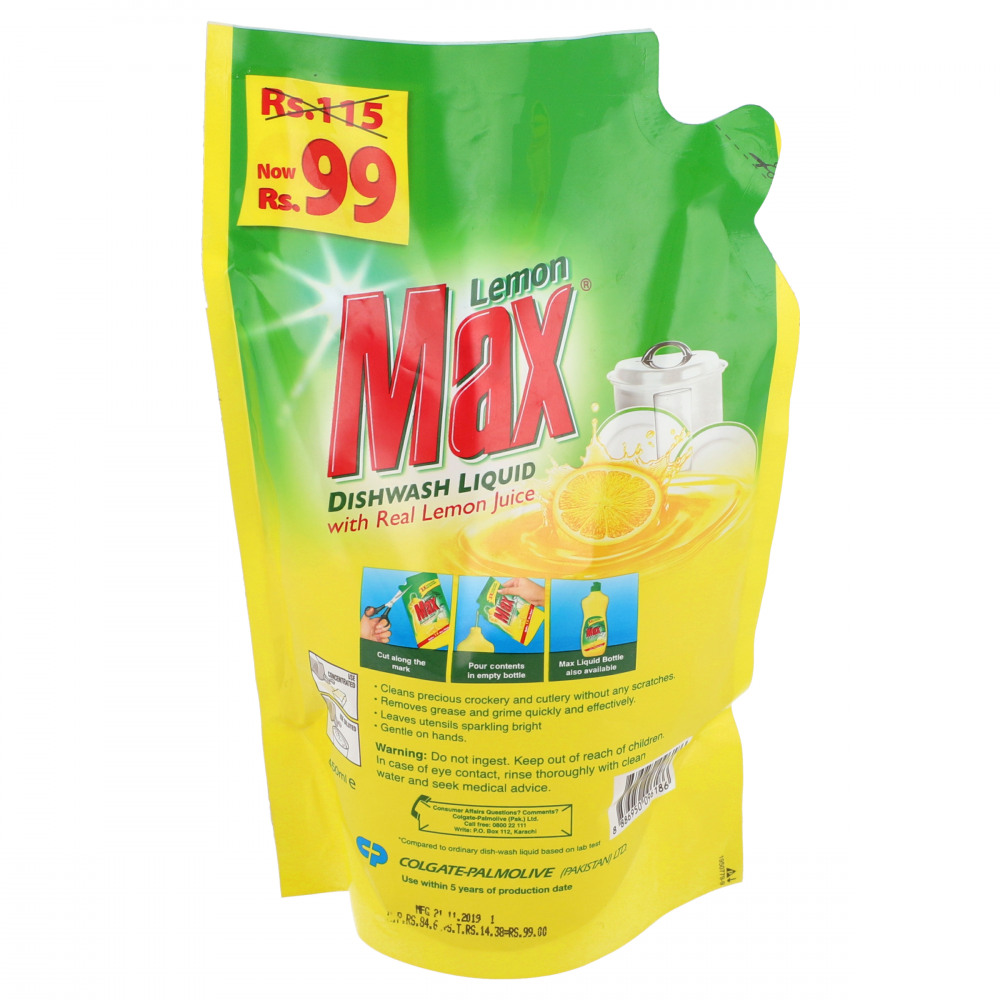 Lemon Max Dish Wash Liquid With Real Lemon Juice 450 ml