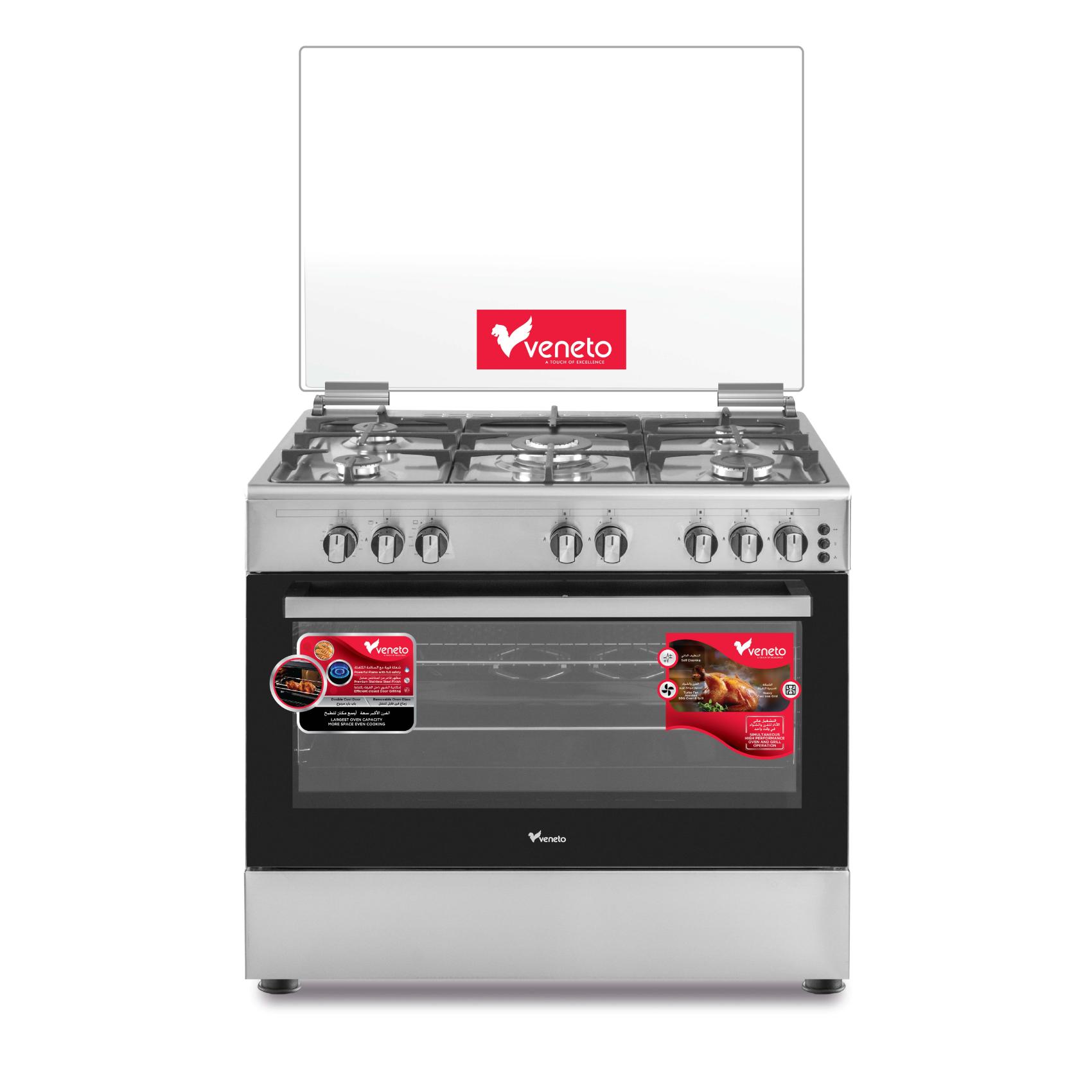 Veneto Gas Cooker C3X96G5VCF.VN Silver/Black 90x60cm