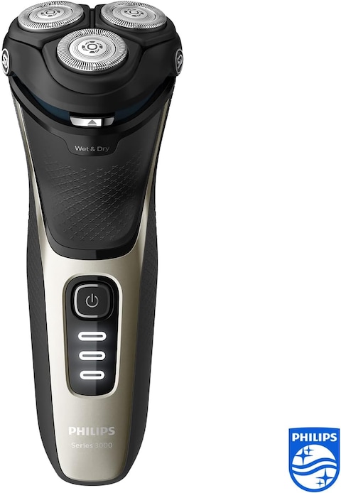Philips Razor Series 3000 Electric Wet and Dry Shaver with Fold-Out Trimmer and Travel Case (Model S3230/52) Ash Gold