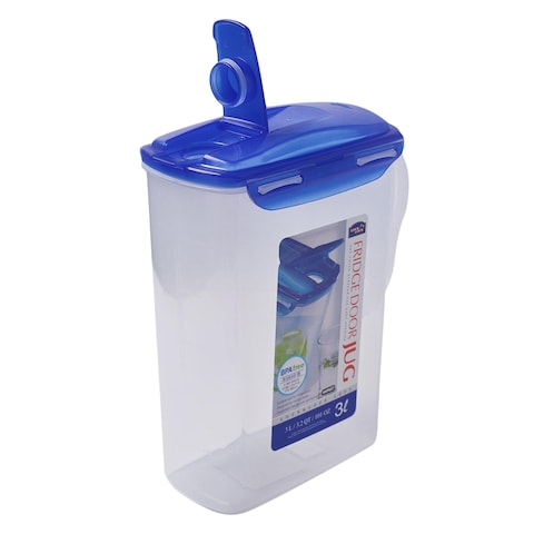 Lock And Lock Aqua Fridge Door Transparent Water Jug With Flip Top Lid 3L