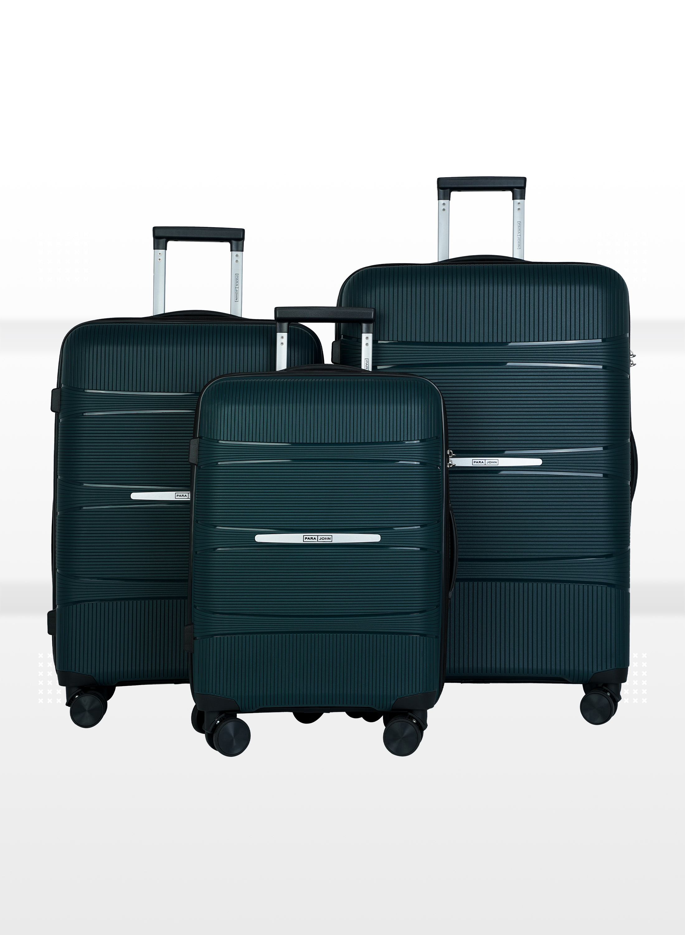 ParaJohn 3-Piece ABS Hardside Spinner Luggage Trolley Set, Green