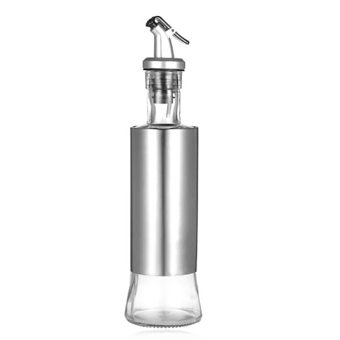 Generic-Olive Oil Dispenser Glass and Stainless Steel Bottle Drizzler Vinegar and Oil Cruet with Pourer Drip-Free Spout for Kitchen 300ml / 10oz