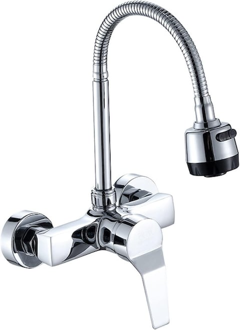 Wall Mounted Mixer Tap Kitchen Sink,2 Spray Modes Hot and Cold Water Tap,2 Hole Kitchen Faucet 360&deg; Swivel Spout,Single Lever Mixer Sink tap for Kitchen