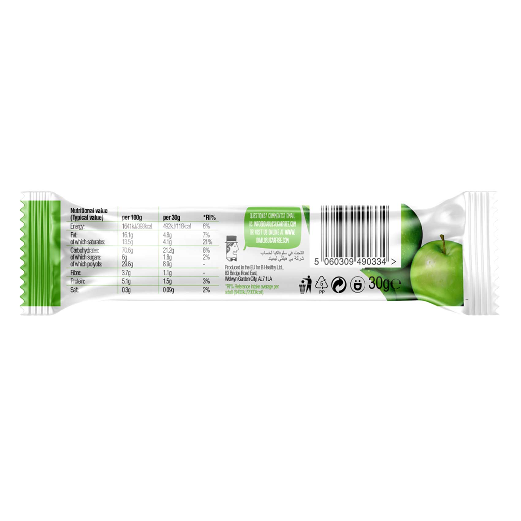 Diablo Yoghurt And Muesli Bar No Added Sugar Apple 30 Gram product thumbnail 2
