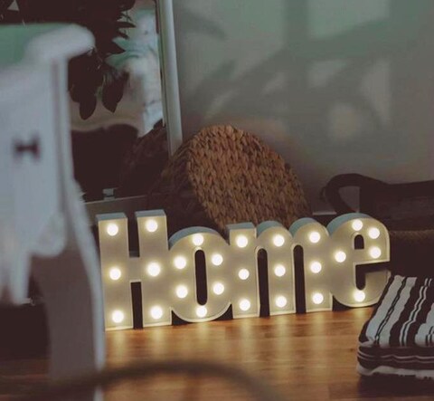 HOME Sign Metal LED Light White 59x23cm