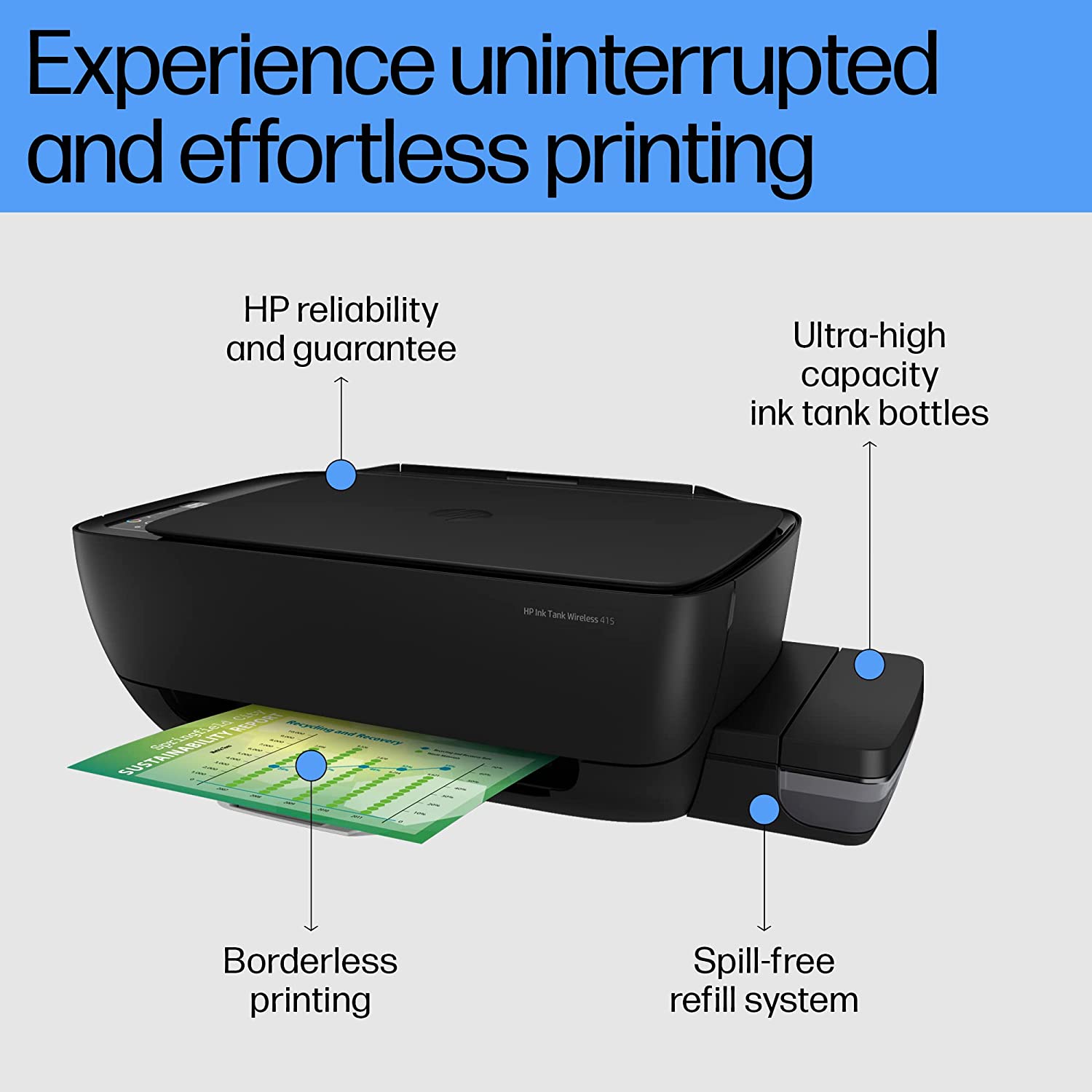 HP Ink Tank 415 Wireless All-In-One Printer, Print, Copy, Scan, Black (Z4B53A)