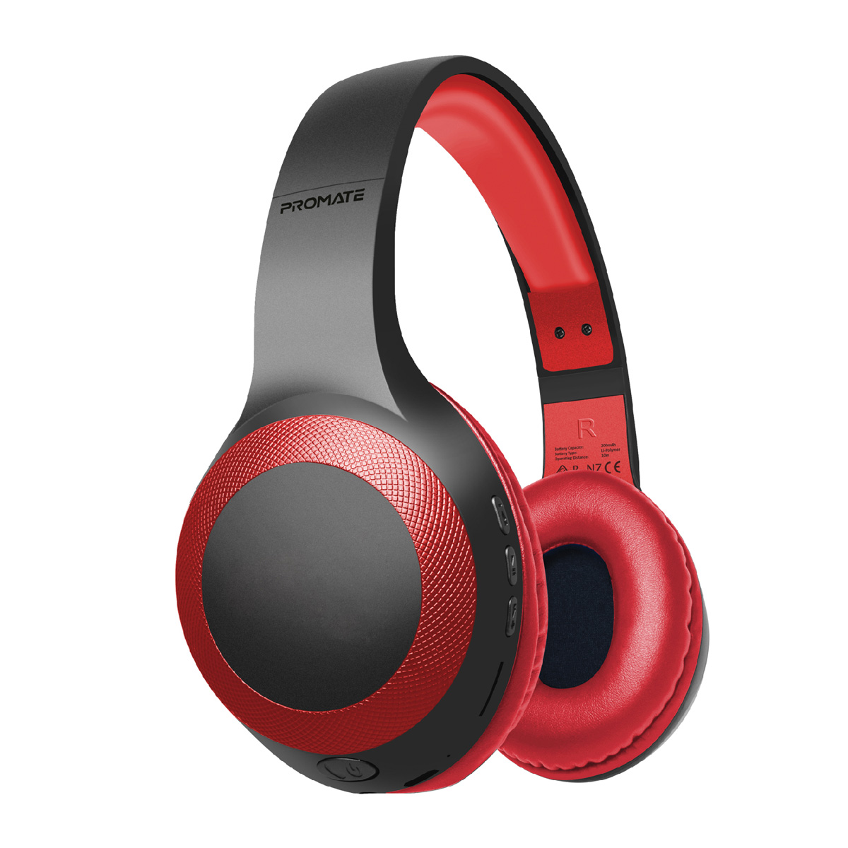 Promate Bluetooth Headphone, Over-Ear Deep Bass Wired/Wireless Headphone with Long Paytime, Hi-Fi Sound, Built-In Mic, On-Ear Controls, Soft Earpads, MicroSD Card Slot and AUX Port, LaBoca Red