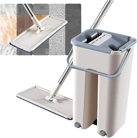 Dreamons link 5 pcs mop,Floor Cleaning Tools,Sided Free Hand Washing Flat Mop Wooden Floor Mop Dust Push Mop,1x Bucket,1x Mop Rack,5 x Rags